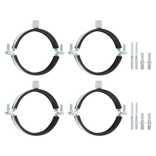 uxcell 4 Pcs Adjustable Pipe Bracket Clamp, 3-1/2"(89mm) Wall Ceiling Mount Split Ring Pipe Hanger Galvanized Iron Pipe Strap Support with Screw & Expansion Tube for Pipe Tube