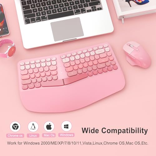 Image of Ergonomic Wireless Keyboard Mouse, Gaming Typewriter Set with Wrist Rest | Compatible With All windows and Type C Computer,With OTG & Long Clean Bruch,Ideal for PC, Home, Office and College