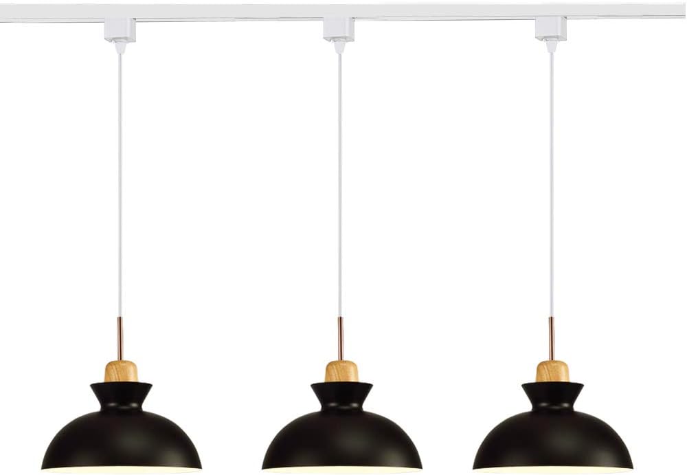 Wooden Socket Pendant Light H-Type Track Light Pendants 4.9 ft Cord Macaron Grey Lampshade Light Fixtures Nordic Minimalist Lighting Loft Style Bulbs Not Included GDTB0559-150cm