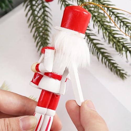 Christmas Nutcracker Ornaments Set, Wooden Christmas Nutcracker Soldier Figures Decorative Collectible Nutcracker 5 Inch Mini Nutcracker Figurines Christmas Tree Hanging Decorations - 4pcs Red white