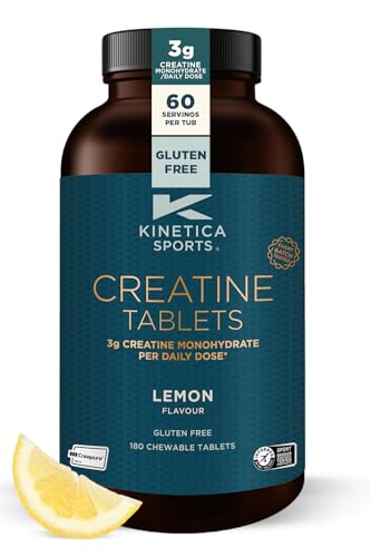 Kinetica Sports Creapure® 100% Creatine Monohydrate - Chewable Tablets | Lemon Flavour | 3g Creatine/Serve, 60 Servings/540g Pack | Vegan & Gluten Free | Convenient Format