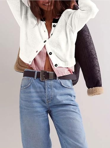 Image of loveimgs Women Knitted Button Down Cropped Cardigan Jacket Sweater Y2k Fall Knit Color Block Sweater Crewneck Crop Short Coat