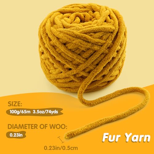 Image of 2 Skeins Chunky Chenille Yarn for Crocheting - Baby Blanket Yarn for Crochet Amigurumi Home Decor, Soft Thick Yarns for Beginners Hand Knitting 74 Yds 3.5 Oz Each Skein(Chicken Yellow)