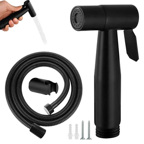 1 set doccia per bidet in acciaio inox, doccia musulmana per WC, doccetta portatile per WC, spruzzatore portatile con tubo da 1,5 m e adattatore valvola, igiene personale e pulizia (nero)