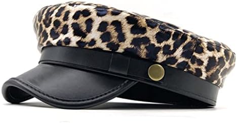 WXBDD Autumn Winter PU Beret Hats for Women French Berets Female Leopard Print with Adjustable Rope