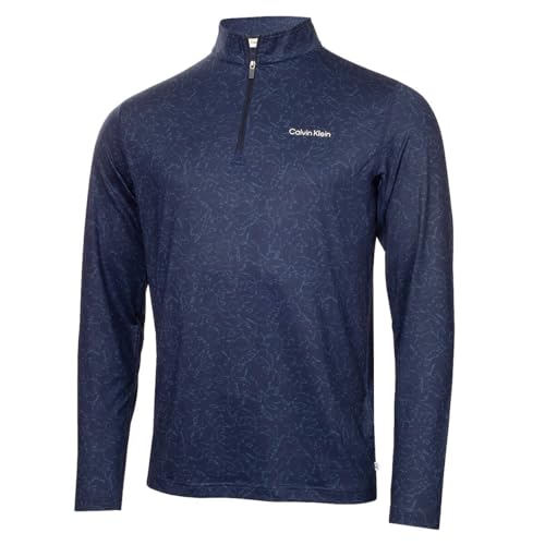Image of Calvin Klein Mens Printed Newport Half Zip Soft Sweater - Navy - L