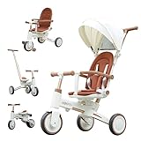 colulu morby モルビー 三輪車 10通り変形 手押し三輪車 ベビーバイク キッズバイク 折りたたみ かじ取り付き キックバイク 6ヶ月〜6歳 サンシェード 静音タイヤ 軽量 (ホワイト)