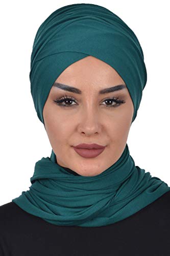 Jersey Shawl for Women Cotton Instant Modesty Turban Cap Bonnet Dark Green