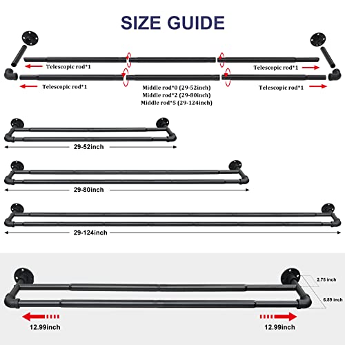 Double Curtain Rod 72-144, Heavy Duty Blackout Double Curtain Rods for Windows 66 to 120 inch, Industrial Wrap Around Black Curtain Rods for Drapes and Curtains, Telescoping Adjustable - Thumbnail 4