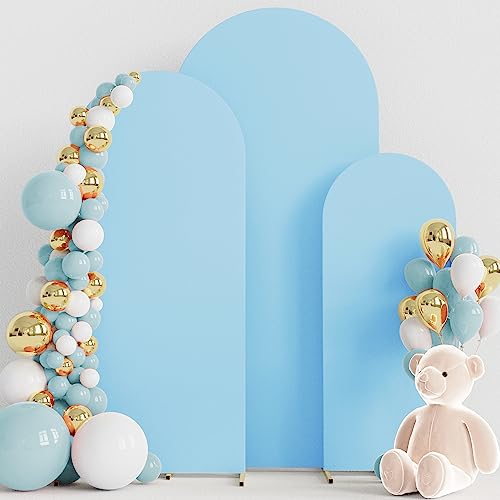 Wokceer Set of 3 Wedding Arch Backdrop Cover Spandex Fitted Wedding Arch Stand Covers Round Top Chiara Backdrop Stands Cover for Birthday Party Ceremony Banquet Decoration 4ft,5ft,6ft Dusty Blue