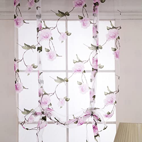 Garneck Lavender Tie Up Curtain Floral Roman Shades Curtain Rod Pocket Sheer Voile Darkening Balloon Curtain Valance for Home Kitchen Office Windows Size 3 - Image 2