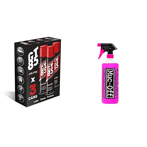 GT85 Multi-purpose PTFE Spray Lubricant Penetrant and Water Displacer (3 x 400ml) & Muc-Off 904US Nano-Tech Bike Cleaner, 1 Litre
