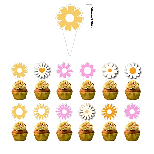 Loshine Daisy Party Decorations,Daisy Cupcake Toppers For Hippie Themed Party, Girl Baby Shower Birthday,Boho Birthday Supplies-Cupcake #TOP1