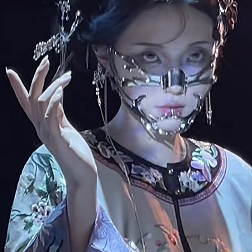 Eddie Munson Punk Mechanical Mask For Women-Irregular Liquid Design Metal Face Accessories-Halloween Party Prom Mask For Women Men (2Pcs Nose+Lip) #TOP4