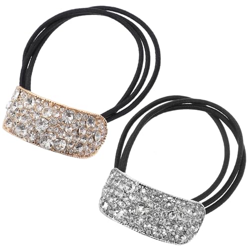 Image of ERINGOGO Rhinestone Ponytail Buckle Elastic Hair Bands for Women Elegant Style Daily Wearing 2Pcs