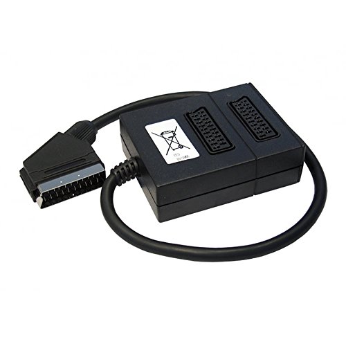Ex-Pro 2 Way Scart Splitter Box, Non-Switched, 0.5m Lead Cable Adapter for TV, DVD, VHS, Xbox, Freeview, and Games Consoles