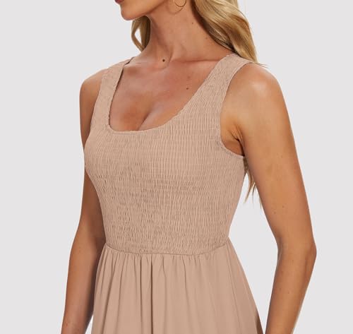 Image of Women's Summer Smocked Maxi Dresses Sleeveless U Neck Ruffle Hem Tiered A Line Flowy Dress