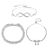 LEBKFT 3 Pieces Silver Bracelets for Women, Cubic Zirconia Bracelet Sparkling Diamond-like Bracelets Stackable Chain Link Elegant Wrist Jewelry Friendship Gifts for Women Girls