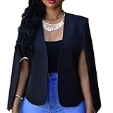 Cresay Women's Open Slit Sleeve Suit Casual Cape Blazer Jacket-Black-XL