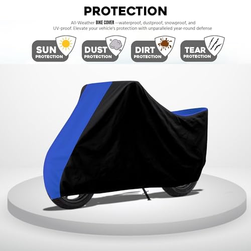 Image of Taffeta Bike Cover Premium Waterproof, Dustproof & UV Protected Two-Wheeler Body Shield | Heavy-Duty, All-Weather Protection | Universal Fit for Motorcycles & Scooters (Black Top Royal Blue)