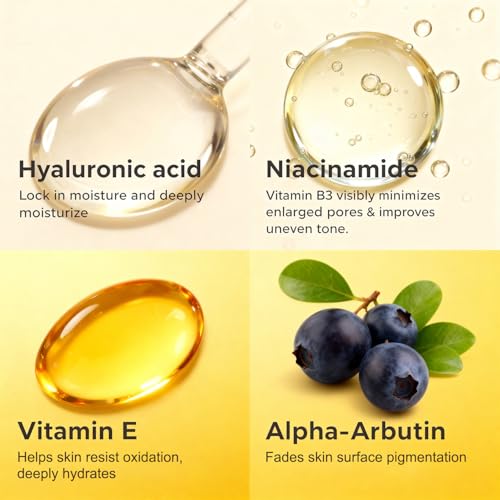 KAZIPA Niacinamide Vitamin B3 Face Serum with Hyaluronic Acid,Vitamin E,Alpha Arbutin,Facial Serum to Reduce Fine Lines,Dark Spots,Large Pores,and Wrinkles,Even Skin Tone,Anti-Aging