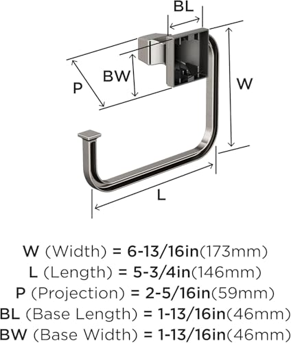 Image of Amerock Mulholland 5-3 /4 inch Brushed Nickel Towel Ring | Decorative bathroom hardware in durable Zinc construction; mounting hardware included for easy installation