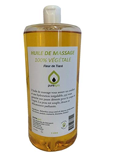 Huile de massage végétale parfumée FLEUR DE TIARÉ, 1 Litre, huile exotique sensuelle et relaxante,Purespa By Purenail, Livraison Gratuite en France Cover
