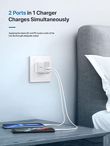 ULTRICS USB C Charger Plug, 33W Fast Charging GaN Tech 2 Port QC 3.0 and PD charger, Type C Power Adapter Wall Charger Compatible with iPhone 14 Pro Max/13/12/11/XS/XR, Galaxy S22/S21 Note 20 and More
