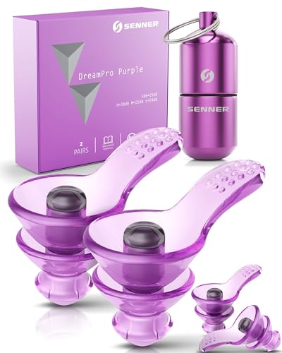 Senner ® DreamPro | Tapones para dormir tranquilamente - Protección auditiva en entornos ruidosos, para dormir de lado (SNR 29dB) - Anti ronquidos - Hipoalergénicos, 2 tamaños, Estuche aluminio
