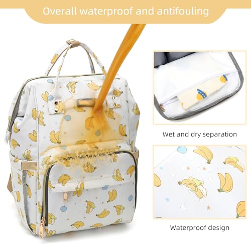 Image of GAIVP Diaper Bag Backpack, Diaper Bags for Baby Girls Boys, Baby Bags for Moms Dads, Nappy Changing Bag with Insulated Pockets,Multi-functional Waterproof Backpack with Stroller straps -Beige Banana