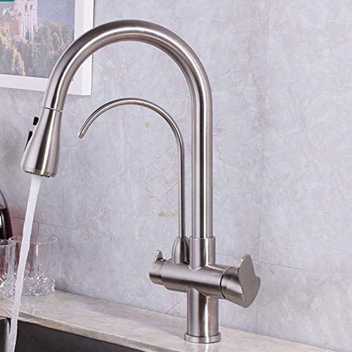 Robinet de cuisine extensible à double sortie d'eau et rotation complète 360°