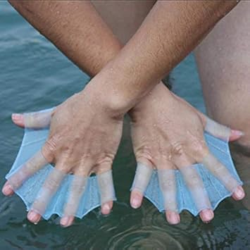 ブルー1組 水泳用フィン フリッパー HydraHand カエル 水泳用グローブ シリコン製ハンドパドル 水泳 手のひら指 - 子供 男性 女性 トレーニング - Mサイズ