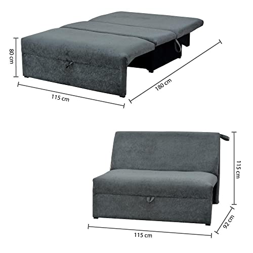Sofá-Cama 2 Lugares Casal Malu Suede Amassado Cinza