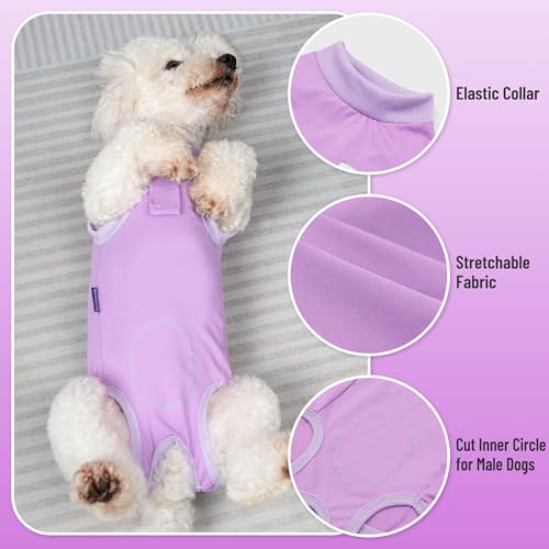 Image of cyeollo Dog Surgery Recovery Suit Soft Breathable Female Male Pet Bodysuit for Spay, Neuter, Surgical Recovery Shirt for Small Medium Large Dogs, Purple, S