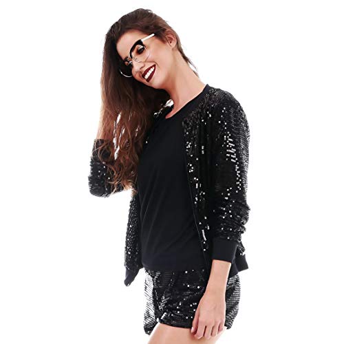 Jaqueta Bomber Paetê Preto