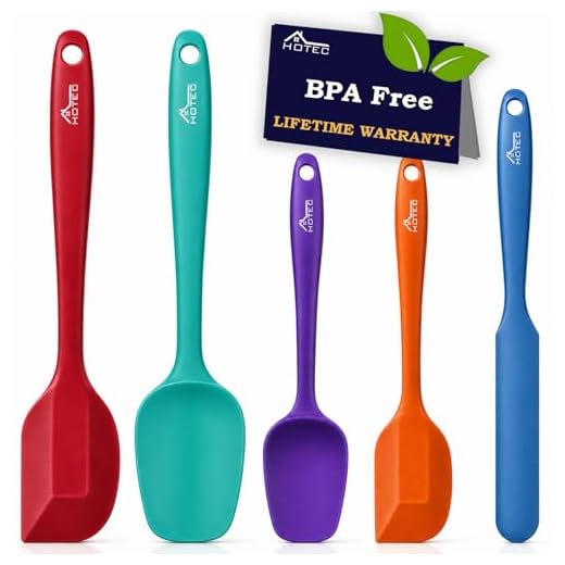 HOTEC Food Grade Silicone Rubber Spatula Set for Baking, Cooking, and Mixing High Heat Resistant Non Stick Dishwasher Safe BPA-Free Multicolor Set of 5