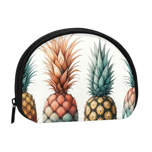 Portable Coin Purse Pineapple-Summery-Fruit Mini Zippered Money Pouch Card Holder