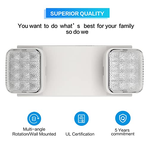 Image of SPECTSUN 18 Pack White LED Emergency Lights with Battery Backup-UL Listed Two Head Adjustable Emergency Lighting Fixtures - 120-277V AC-Exit Sign Lights (18 Packs-U9)