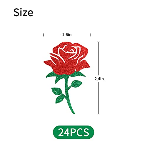 Belrew 24 Pcs Rose Flower Cupcake Topper, Flower Theme , Tea Party Dessert Decor, Wedding Anniversary Cupcake Decor, Birthday Cupcake Supplies, Wedding Party Decoration Supplies Glittery Red & Green #TOP5