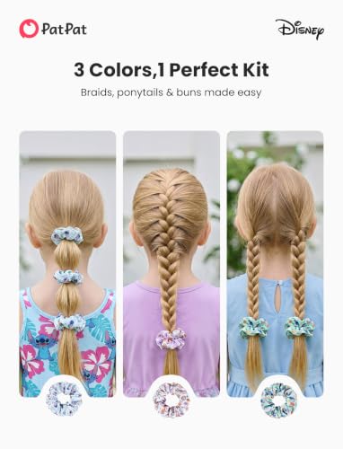 Image of Disney Stitch Hair Scrunchies for Girls, 3PCS Satin Hair Ties & Ponytail Holders, Holiday Hair Accessories for Kids, Cute No Damage Scrunchies, Birthday Gifts for Toddler Girls