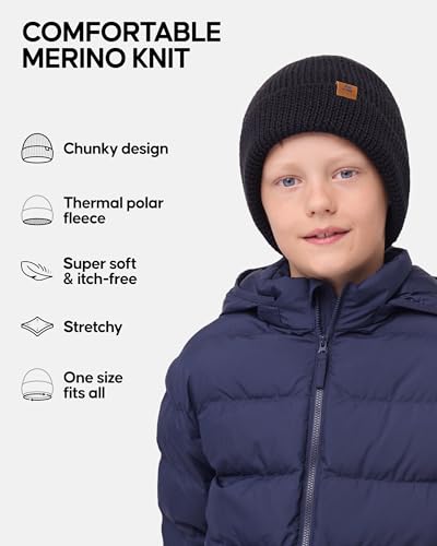 DANISH ENDURANCE Kids Beanie for Winter, Children's Merino Wool Fleece Lined Hat2