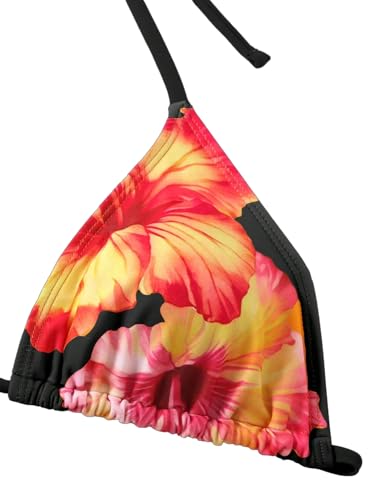 Image of ZAFUL Women's 3 Piece Swimsuit Floral Halter Triangle String Bikini Tie Side Bottom with Boho Cover Up Skirt