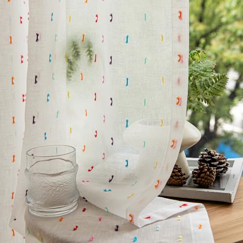 SUOUO Colorful Linen Textured Sheer Curtains for Living Room 84