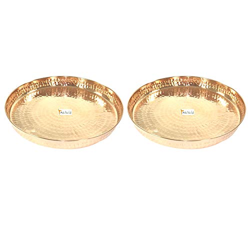 Prisha India Craft 100% Pure Copper Dinner Plate - Diameter 12 Inch- Traditional Kitchen Special Thali Plate For Home Decorative Restaurant Ware Hotel - Christmas Gifts #TOP3