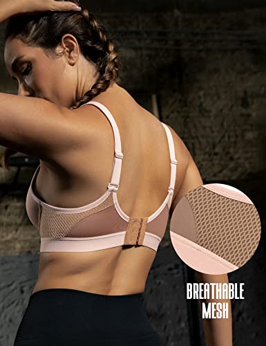 Zerobound Women'S Sports Bra High Impact Lightly Lined Underwire V Neck Full Figure Running Workout Bras Coffee thumb #2