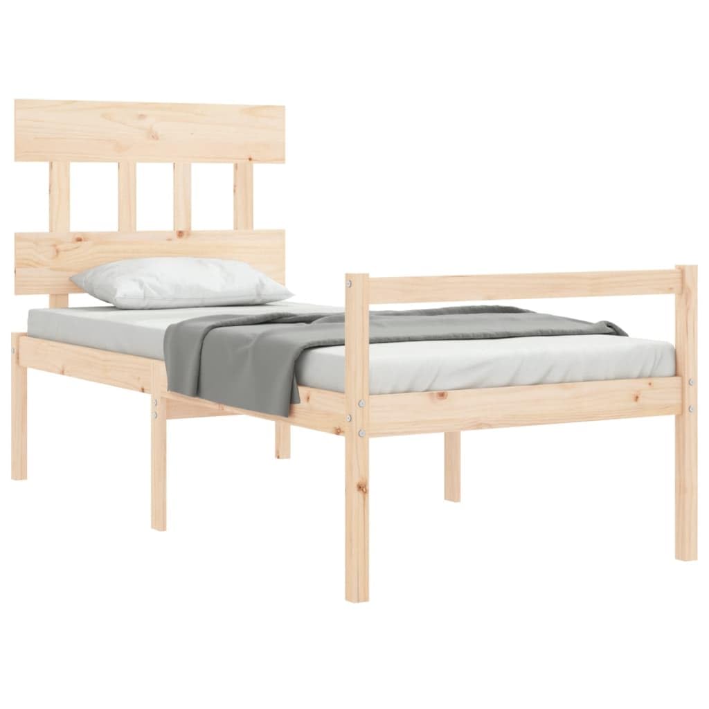 Seniorenbett 90x200 cm aus Kiefernholz Massiv - Einzelbett mit Kopfteil und Fussteil - Seniorengerechtes Massivholzbett 45 cm Sitzhoehe mit Stauraum Fuer Senioren und Erwachsene