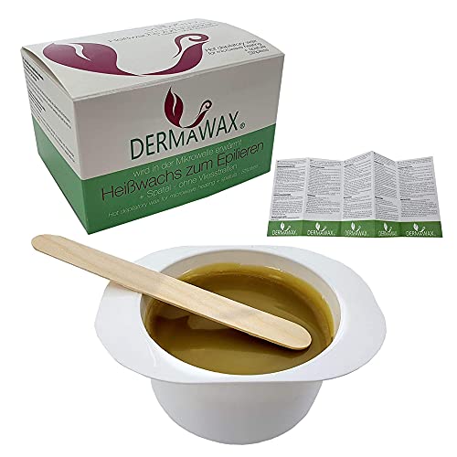 Dermawax 300 grams Jar of Hot Depilatory Film Wax- Heating in the Microwave Oven with Spatula- Stripless Waxing for Full Body Hair Removel for Home or Professional Use- For all type of Skin Waxing Kit