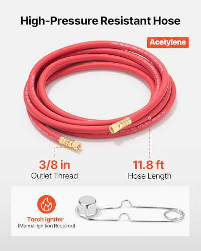 Image of VEVOR Air Acetylene Torch Kit, Acetylene Gas Welding Tool with 11.8FT Rubber Hose, 4 Welding Tips & CGA200 Regulator, Swirl Frame Gas Brazing Torch Kit for Home DIY and Industrial Metalworking