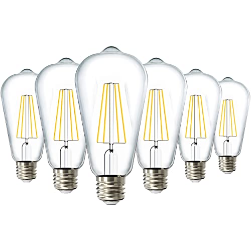 Sunco 6 Pack Edison Bulbs LED ST64 Clear Vintage Filament Waterproof Bulb 800 LM 8.5W (60W Equivalent) 3000K Warm White E26 Medium Base Decorative Dimmable UL