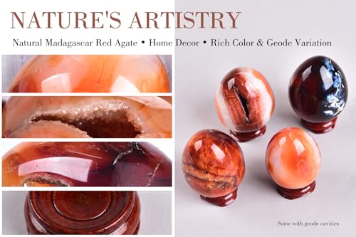 Image of AMOYSTONE Red Agate Egg for Home Office Desk & Garden - Banded Natural Stone Decorative Figurine, Easter Gift for Her (2.3-2.7 inch, 7 oz Each)